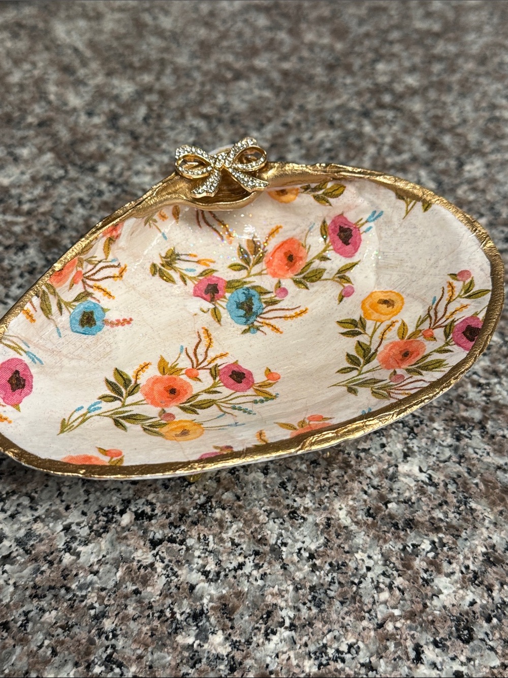 Floral Gold-Trim Shell Trinket dish with stand